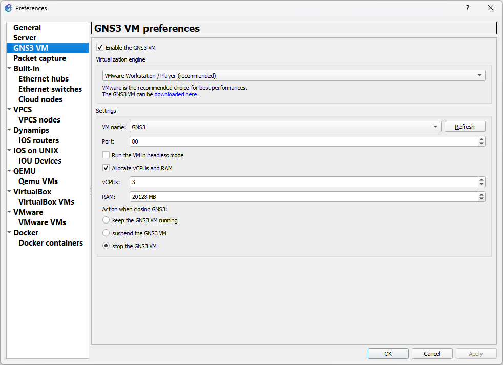 My current Gns3 setup image of my gns3 setup